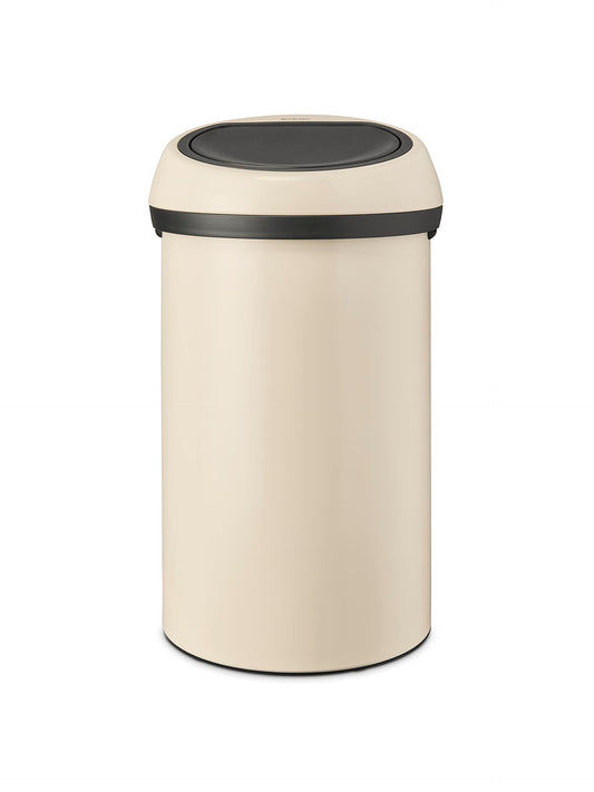 Brabantia - Touch Bin 60L - Großer Mülleimer für die Küche - Soft-Touch-Öffnung - Entnehmbarer Inneneimer - Rutschfest - Einfaches Recycling - Inklusive Müllbeutel - Soft Beige - 40 x 40 x 71 cm